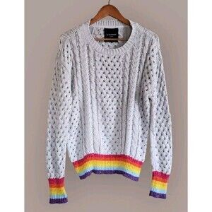 Le Superbe Cashmere Sweater Womens Large Gray Rainbow Sinbad  Cable  Knit